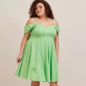 Disney Tinkerbell Stretch Poplin Off Shoulder Dress